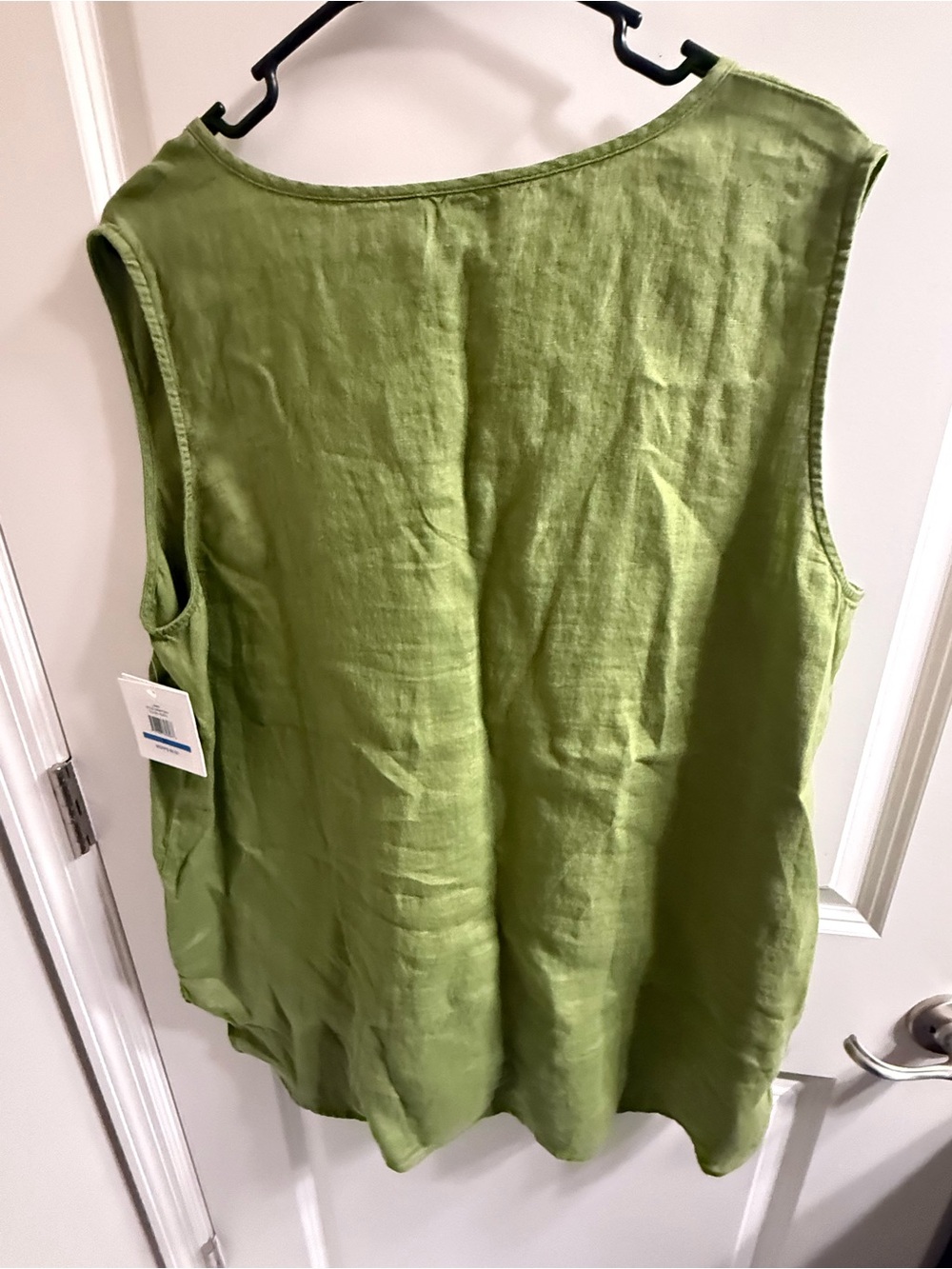 Ellen Tracy Olive Green Linen Sleeveless Tie-Front Tunic - Picture 2 of 4